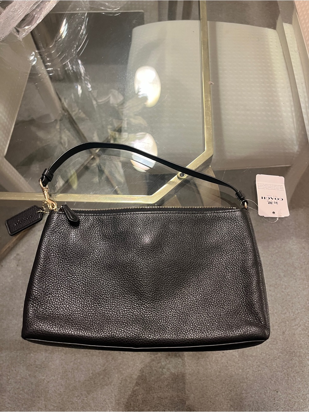 Coach F12185 Women's Pebbled Black Leather Bag Handbag Purse Shoulder Strap - Picture 2 of 5